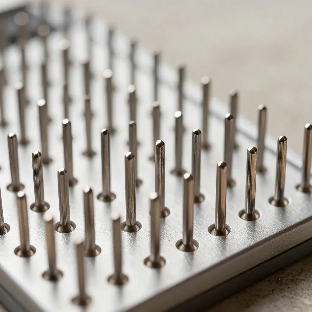 Grille de pions magnétiques anodisés et clips de bord sur rail en aluminium, très serré.